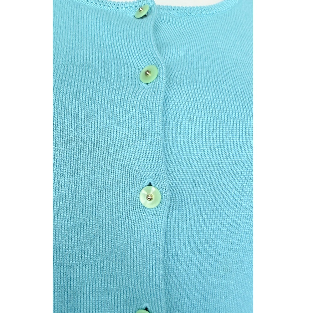 Milly of New‎ York Turquoise Blue Silk Cashmere Cardigan Lime Trim L vintage - Picture 6 of 9